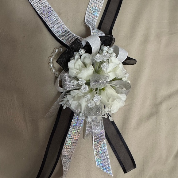 Handmade Accessories - Handmade Elegant Black and Silver Floral wristlet corsage